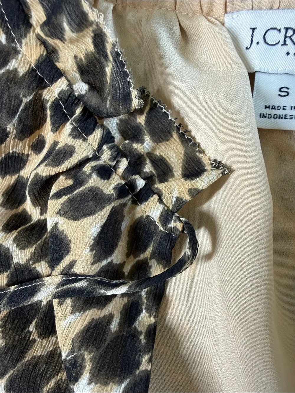 J Crew leopard print tie neck sheer lined blouse size small